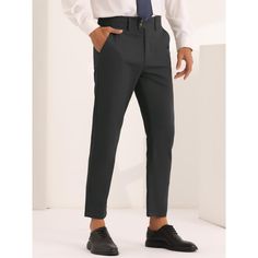 Crafted from 100% polyester, these Lars Amadeus flat front dress pants offer a high waist and solid color design, perfect for business and formal occasions. The pleated front adds a touch of elegance and enhances the overall drape of the pants. These classic dress pants can be paired with dress shirts and blazers for a professional outfit. Ideal for work, meetings, dinners, proms, festivals, and more, they provide a slim fit and are machine washable for easy care. Solid Work Pants With Pockets For Business, Solid Dress Pants With Pockets For Business Casual, Solid Dress Pants With Welt Pockets And Flat Front, Solid Color Dress Pants With Welt Pockets, Tailored Solid Work Pants With Welt Pockets, Solid Dress Pants With Tapered Leg And Welt Pockets, Solid Dress Pants With Welt Pockets And Tapered Leg, Solid Ankle-length Work Pants With Welt Pockets, Ankle-length Business Dress Pants With Pockets