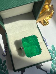 Jumbo size GREEN Emerald Ring Magnificent Ring Fabulous So Elegant and Attractive Exquisite Best Gift August Birthstone The Mainstone size 16x20mm ♥Made to order 5 days ready to ship ♥ The main stone is the Finest Doublet Emerald. ♥Absolutely gorgeous and beautifully handcrafted Finest Doublet Emerald in an exquisite setting. ♥ This classic yet trendy Jewelry makes the perfect Christmas/Anniversary/Valentine's/Birthday gift for her that will be treasured forever. We are confident that the beauti Elegant Green Gemstones For Formal Occasions, Luxury Green Gemstones For Anniversary, Green Diamond Fine Jewelry Gemstones, Green Emerald Cut Diamond Gemstones, Luxury Green Tsavorite Gemstones, Green Diamond Gemstones For May Birthstone, Elegant Green Gemstones With Prong Setting, Formal Emerald Ring With Rectangular Shape, Formal Rectangular Emerald Ring