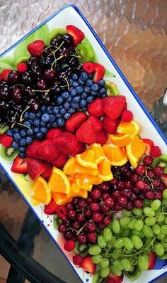 a platter filled with lots of different types of fruit