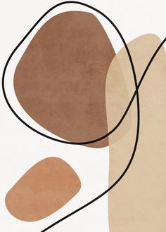 an abstract painting with lines and shapes in brown, beige and tan colors on a white background