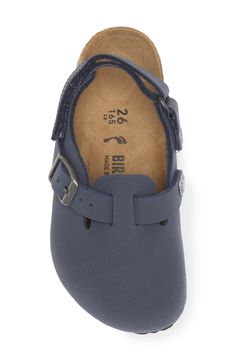 This adjustable, kid-size clog features Birkenstock's legendary cork footbed that mimics the contours of the foot for excellent comfort and support. Adjustable slingback strap with hook-and-loop closure Contoured footbed with arch support Synthetic upper/leather lining/synthetic sole Made in Germany Adjustable Slip-on Clogs With Cushioned Footbed, Adjustable Cushioned Slip-on Clogs, Adjustable Clogs With Rubber Sole And Round Toe, Adjustable Round Toe Clogs With Rubber Sole, Adjustable Cushioned Clogs With Round Toe, Adjustable Clogs With Cushioned Footbed And Round Toe, Adjustable Round Toe Clogs With Cushioned Footbed, Adjustable Round Toe Clogs, Adjustable Closed Toe Clogs With Leather Footbed