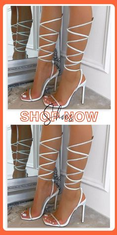 #knowfashionstyle #HighHeel #Sandals Glamorous Fitted Sandals For Summer, White Adjustable Party Heels, Spring Rhinestone Strappy Sandals, Spring Strappy Sandals With Rhinestones, Adjustable Straps Party Sandals, Summer Strappy Sandals With Rhinestones, Fitted Rhinestone Sandals For Summer, Adjustable Heels For Summer Party, Lace-up Sandals For Night Out In Summer