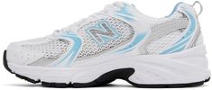 New Balance For Women, New Balance Outfit, New Balance White, White Shop, Leather Sneakers, Low Top, New Balance, White Blue, Metallic Silver