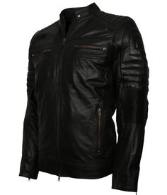 Biker Men's Black Motorcycle Leather Jacket on Sale at US Leather Mart. Buy now!! Black Cafe Racer, Trendy Leather Jacket, Racer Leather Jacket, Leather Jacket Biker, Cafe Racer Leather Jacket, Black Motorcycle Jacket, Winter Leather Jackets, Black Biker Jacket, Leather Jacket For Men