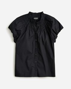 J.Crew: Smocked-neck Top For Women Cotton Poplin Top, Pencil Skirt Work, Poplin Blouse, Jcrew Collection, Shirt Dress Casual, Dress Shirts For Women, Jcrew Women, Red And Black Plaid, Embroidered Top