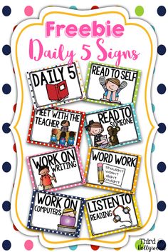 freebie daily 5 signs for teachers to use with their students'work on reading