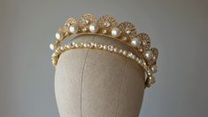 Bridal tiara with pearls. Wedding pearl crown. Double gold tiara ~MATERIALS~ -Czech glass white clear crystals -Austrian glass pearl -Gold filigree ~SIZE~ Height  1 1/4 inch (3 см) ~SHIPPING AND DELIVERY TIME~ This headpiece is ready to ship by 3-5 days The approximate time of shipment: - 10-16 days to Europe - 15-35 days to United States and other countries. ~IMPORTANT INFORMATION~ -Please allow as much time for shipping as possible before your important date ! I can't guarantee shipping time a Tiara With Pearls, Gold Bridal Crown, Gold Bridal Crowns, Tiara Gold, Pearl Crown, Tiaras Jewellery, Pearls Wedding, Pearl Tiara, Gold Tiara