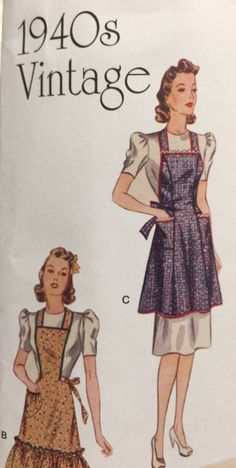 an old fashion sewing pattern for a women's apron and dress, with the words 1940s