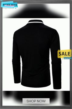 Men's Polo Shirt Golf Shirt Polo Collar Spring & Fall Long Sleeve Black-white Color Block Street Casual Clothing Apparel Button Front Fitted Long Sleeve Polo Shirt With Buttons, Slim Fit Collared Top With Placket, Long Sleeve Cotton Polo Shirt With Buttons, Black Shirt With Striped Collar, Long Sleeve Cotton Polo Shirt With Button Closure, Cotton Long Sleeve Polo Shirt With Button Closure, Fitted Long Sleeve White Polo Shirt, Slim Fit Tops With Button Closure And Collar, Slim Fit Collared Top With Button Closure