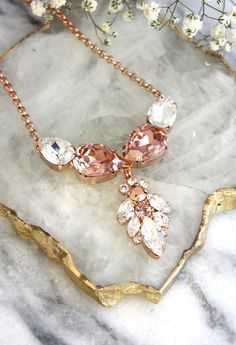 Blush Necklace, Morganite Necklace, Bridal Blush Necklace,Bridal Necklace, Blush Crystal Necklace, Statement Swarovski Crystal Necklaces Elena Necklace, Blush Necklace, Morganite Necklace, Silver Flower Necklace, Art Jewelry Design, Swarovski Ring, Necklace Bridal, Crystal Necklaces, Swarovski Crystal Necklace