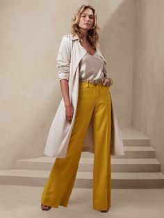 Lido Wide-Leg Wool Pant | Banana Republic Business Professional Outfits, Yellow Pants, Wide Leg Dress Pants, Banana Republic Pants, Womens Dress Pants, Cocktail Bar, Style Mistakes, Wool Pants, Business Attire