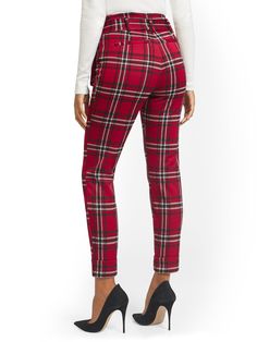 Red Plaid Pants, Plaid Jeans, Slim Leg Pants, Plaid Pants, Knit Pants, Slim Leg, Petite Fashion, Wrinkle Free, Slim Legs