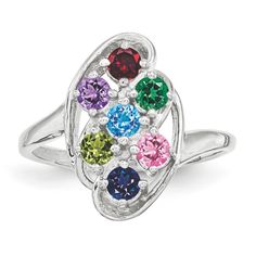 Customize with children's birthstone. This elegant ring is available in sterling silver with 1-7 birthstones. When you're ordering please select the ring size and include a note for birthstone details. I will respond your email to confirm. Follow diagram picture for stone placement. This ring is sterling silver .925 but I can also make it in solid gold, please let me know if you're interested. The following simulated birthstones will be set: January - Simulated Garnet $0 February- Simulated Amet Sterling Silver Birthstone Ring For May, Sterling Silver Round Birthstone Ring For Mother's Day, Hallmarked Sterling Silver Ring For May Birthstone, Sterling Silver Rings For May Birthstone Birthday, Sterling Silver Hallmarked May Birthstone Ring, Hallmarked Sterling Silver May Birthstone Ring, Mother's Day Sterling Silver Birthstone Ring, Sterling Silver Rings With Center Stone For Birthday, Personalized Classic Birthstone Ring In Sterling Silver