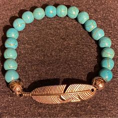 Nwot Silver Feather Beaded And Faux Turquoise Stretch Bracelet Adjustable Turquoise Stretch Bracelet With Silver Beads, Stretch Beaded Bracelets Diy, Bracelets Diy, Silver Feather, Beaded Bracelets Diy, Jewelry Bracelet, Turquoise Jewelry, Stretch Bracelet, Making Jewelry