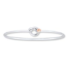 This contemporary sterling silver bangle bracelet for her features a knot and a 14K rose gold sphere. Gold Sphere, Knot Bangle, Bracelet For Her, Jewelry Advice, Silver Bangle Bracelet, Sterling Silver Bangle Bracelets, Sterling Silver Bangle, Kay Jewelers, Knot Bracelet