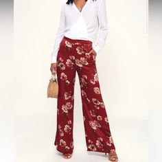 Questions? Leave A Comment Below! Wide Leg Floral Pants, Candy Pants, Candy Red, Wrap Pants, Pleated Jacket, Wide Leg Dress Pants, Bow Detail Dress, White Jumpsuit, Floral Pants