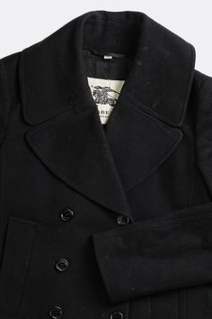 Sourced in CanadaMeasurementsSize: SPit to Pit: 21" Arm: 26"Length: 29.5" Condition: Visible staining on collar, front left pocket, left sleeveMaterial Composition: Main Fabric- 80% wool, 20% cashmere, Main Lining - 50% acetate, 50% viscoseColour: Black Peacoat Jacket, Vintage Burberry, Wholesale Shoes, Beauty Bag, Cardigan Coat, Active Wear Tops, Board Shorts, Denim Pants