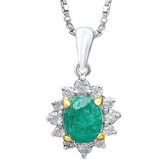 Natural Emerald pendant and diamond halo. Cabochon cut center stone with a vibrant vivid green color saturation. This pendant features 12 round brilliant cut diamond side adornments to create a charming floral design.   ✔ Gold Karat: 18K  ✔ Emerald Weight: 0.74 carats ✔ Emerald Cut: Cabochon cut Oval ✔ Diamond Weight: 12 Diamonds, 0.20 carats total ✔ Diamond Color: G-H ✔ Diamond Clarity: SI1-SI2 ✔ Pendant Weight: 1.24 grams ✔ Certificate of appraisal included upon request Green Pendant Diamond Necklace For Formal Occasions, Emerald Necklace With Diamonds And 17 Jewels, Green Round Gemstone Diamond Necklace, Fine Jewelry Green Diamond Gemstone Necklace, Green Gemstone Diamond Necklace In Fine Jewelry Style, Fine Jewelry Green Diamond Necklace For Anniversary, Emerald Pendant Necklace With Diamond Accents For May Birthstone, Green Emerald Diamond Necklace For May Birthstone, Fine Jewelry Green Diamond Necklace With Brilliant Cut