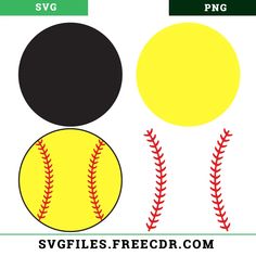 an image of a softball ball with the names svg and png on it