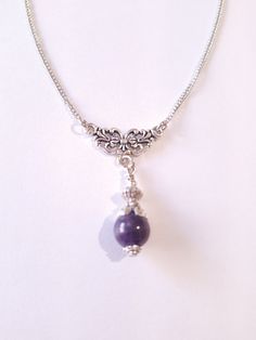 Amethyst Silver Victorian necklace Bohemian necklace Boho necklace Lilac necklace purple necklace amethyst jewelry gift for her lavender necklace Amethyst necklace.  Beautiful silver-tone ornaments Victorian style genuine Amethyst necklace . Silver tone beads Genuine Amethyst necklace . Romantic necklace . Beautiful Amethyst necklace . Amethyst jewelry. Perfect Gift for girlfriend,  mother,  sister,  bridesmaids or Maid of honor. Gift for special people or jewelry set for your special occasion. We can make the same style earrings, if you want to have a beautiful jewelry set. FREE SHIPPING  Material: Genuine Amethyst, metal beads, silver-tone metal chain. Length of necklace (we can make the length by your size):  18.20 ( 46 cm), pendant 1.60 ( 4 cm.) If you have any question, please contact Elegant Birthstone Necklaces For Healing, Elegant Birthstone Necklace For Healing, Elegant Amethyst Dangle Necklaces, Purple Gemstone Bead Pendant Jewelry, Purple Pendant Jewelry With Gemstone Beads, Elegant Purple Dangle Necklaces, Purple Bohemian Necklaces For Healing, Elegant Amethyst Necklace For Healing, Bohemian Purple Necklaces For Healing