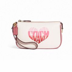 Coach "Nolita 19" With Stripe Heart Motif In Colors: Gold/Chalk Multi Brand New! Msrp $218 Product Details: Refined Pebble Leather Two Credit Card Slots Inside Multifunction Pocket Zip-Top Closure, Fabric Lining Handle With 6 1/4" Drop 7 1/2" (L) X 4 1/2" (H) X 2" (W) Style No. Ca797 Pink Coach Bag For Valentine's Day, White Rectangular Bags For Valentine's Day, Coach Bags For Valentine's Day Gift, Coach Nolita 19, Coach Nolita, Nolita 19, Pink Shoulder Bag, Brown Leather Crossbody Bag, Vintage Coach Bags