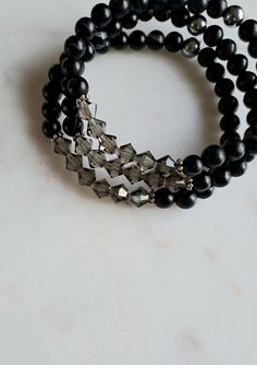 Smokey gray beads with black stretch bracelet. Buzzards Bay, Grey Beads, Dainty Jewelry, Black Stretch, Stretch Bracelet, Bracelet Gift, Stretch Bracelets, Beaded Bracelet, Beaded Jewelry