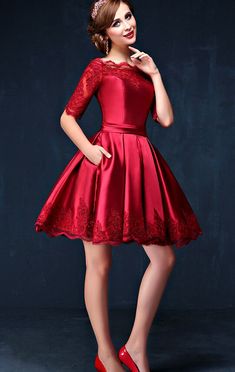 Hd09012 Charming Homecoming Dress,Satin Homecoming Dress,Lace Homecoming Dress,Half-Sleeve Homecoming Dress Lace Homecoming Dress, Burgundy Homecoming Dresses, Short Red Prom Dresses, Homecoming Dresses Lace, Skirt Tulle, Dress Display, Satin Homecoming Dress, Red Homecoming Dresses, Prom Dresses 2017