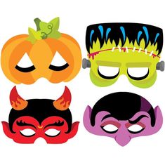 four masks with different designs on them