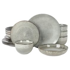 a set of silver dishes and bowls on a white background with no one in the photo