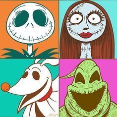 four cartoon characters with different expressions on them