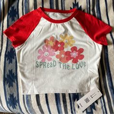 Graphic Floral Baby Tee Size Small Nwt Playful Red T-shirt For Summer, Red Crew Neck Top For Spring, Red Cotton Spring Tops, Spring Red Cotton Top, Red Cotton Top For Spring, Retro Red Top With Letter Print, Casual Red T-shirt For Spring, Cute White T-shirt For Spring, Red Letter Print T-shirt For Spring