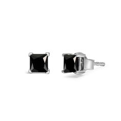 Indulge in the captivating allure of these classic princess-cut black diamond stud earrings. The two diamonds, weighing 5/8 cttw, have been treated to enhance their natural beauty, giving them a stunning black hue that is sure to turn heads. Set in 14K white gold with a secure 4-prong setting, these earrings exude sophistication and elegance. The striking black diamonds, with their I2-I3 clarity, have been expertly cut into a sleek princess shape to maximize their brilliance and fire. The push b Classic Black Diamond Earrings For Anniversary, Classic White Gold Earrings With Black Diamonds, Classic Black Diamond Earrings For Gift, Classic Black Diamond Earrings For Formal Occasions, Classic Black Diamond Cut Earrings, Classic Black Diamond-cut Earrings, Black Diamond Earrings Studs, Black Diamond Studs, White Gold Earrings Studs