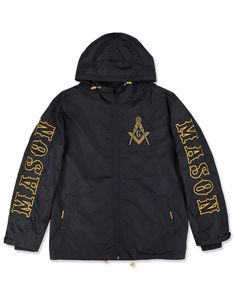 Color : Black FABRIC - 100% Polyester - Masonic LOGO Embroidered on Sleeve, Front & Back PRODUCT CARE - Hand Wash in Cold Water - Hang to Dry Mens Windbreaker, Work Jackets, Parka Jacket, Hooded Coat, Mens Big And Tall, Men's Coats And Jackets, Windbreaker Jacket, Big Boys, Logo Embroidered