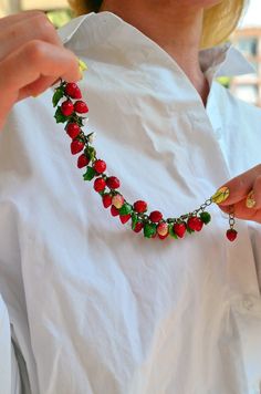 Cheap Playful Fruit Design Jewelry, Strawberry Bracelet, Strawberry Jewelry, Must Have Accessories, Wild Strawberry, Fruit Jewelry, Red Jewelry, Funky Jewelry, Jewelry Lookbook