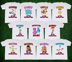 "Toy Story Birthday shirt! Birthday Girl tshirt! Toy Story Party t shirt! Family t-shirts! HOW TO ORDER: 1. Keep quantity at 1 2. Choose Personage (Birthday Girl, Mommy, Daddy or other) 2. Select Size 3. Add to cart 4. Repeat for each shirt 5. WRITE BIRTHDAY GIRL'S NAME AND AGE (If you are ordering \"Birthday Girl\" t-shirt) 6. LEAVE US A NOTE WITH INFORMATION FOR CUSTOMIZATION (we can change characters, writings, names, write something more, etc.) P.S. If you have any questions about the the li White Themed T-shirt With Name Print, Themed Birthday T-shirt With Character Print, Novelty Graphic Print T-shirt For Birthday, Cute Birthday T-shirt With Character Print, Funny First Birthday T-shirt, Themed Cartoon Print T-shirt For Birthday, White Novelty T-shirt For Birthday, Playful Short Sleeve T-shirt For First Birthday, Themed Pink Tops For Birthday