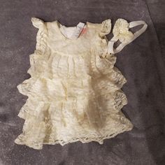 Baby Girl White Ruffle Lace Dress With Matching Headband Size 6-9 Months Brand New With Tags Cute Cream Baptism Dress For Summer, Cream Ruffled Baptism Dress For Dress-up, Cute Baptism Dress With Ruffles For Dress-up, Summer Baptism Dress With Ruffles, Summer Cream Baptism Dress For Dress-up Occasions, Summer Baptism Dress In Cream For Dress-up Occasions, Cute Fitted Baptism Dress With Ruffles, Fitted Summer Baptism Dress With Ruffles, Cream Ruffled Dress For First Birthday