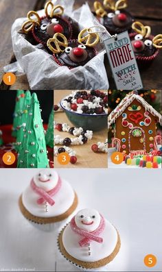 there are many pictures of decorated cookies and cupcakes on the table with decorations