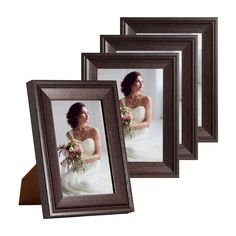 three frames with a woman in a wedding dress