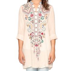 Size Xs Womens V-Neckline With Henley Button Front, Long Tabbed Sleeves Signature Embroidery Rayon Georgette, Machine Wash Cold, Tumble Dry Low. - Condition - New - I Am A Smoke Free / Pet Friendly Home. Fast Shipping! Open To Offers White V-neck Top With Intricate Embroidery, Casual V-neck Embroidered Top With Multicolor Embroidery, Summer V-neck Top With Geometric Embroidery, Bohemian V-neck Blouse With Multicolor Embroidery, V-neck Embroidered Blouse For Vacation, Casual V-neck Blouse With Embroidered Neckline, White V-neck Blouse With Intricate Embroidery, Casual V-neck Blouse With Geometric Embroidery, Floral Embroidered V-neck Blouse For Vacation