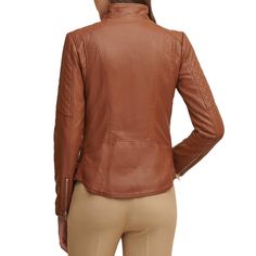 DESCRIPTION Slim and Smart Quilted Brown Color Zipper Pocket Sheepskin Genuine Leather Jacket is very comfortable to wear. A Designer Brand at such a great price we can't say the name. Be surprised by this label when it arrives! Specifications: Shell Face: 100% faux-leather; Shell Backing: 100% rayon Lining: 100% polyester; Filler: 100% polyester Full-zip front; collarless design Quilted detail on arm Zippered hand pockets Zippered cuff Silky lining Length: 22.75" Wipe clean with a damp cloth or Winter Brown Asymmetrical Zip Biker Jacket, Brown Asymmetrical Zip Biker Jacket For Winter, Brown Outerwear With Asymmetrical Zip For Fall, Brown Asymmetrical Zip Biker Jacket For Fall, Brown Biker Jacket With Asymmetrical Zip For Fall, Brown Leather Jacket With Zipper For Fall, Brown Fitted Outerwear With Asymmetrical Zip, Fitted Brown Outerwear With Asymmetrical Zip, Brown Outerwear With Asymmetrical Zipper Closure