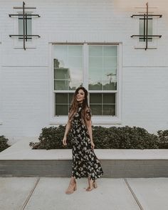 Dressy Floral Print Maxi Dress For Date Night, Elegant Black Midi Dress For Garden Party, Elegant Black Maxi Dress For Garden Party, Elegant Black Floral Maxi Dress, Black Chiffon Maxi Dress With Floral Print, Dressy Floral Print Maxi Dress For Spring, Elegant Black Floral Dress For Spring, Feminine Black Maxi Dress With Floral Print, Chic Floral Print Maxi Dress For Night Out