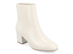 Journee Collection Adria Bootie Classic High Ankle Boots For Spring, Cream Leather Booties, Chic White Booties Medium Width, White Leather Booties Medium Width, Cream Pointed Toe Booties Medium Width, White Faux Leather Ankle-high Booties, Journee Collection, Bootie, Block Heels