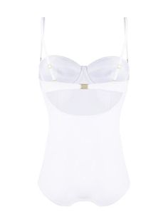 Shop white Dolce & Gabbana DG plaque bustier swimsuit with Express Delivery - Farfetch Elegant White Swimwear With Built-in Bra, Fitted Swimwear With Strap Detailing, Fitted Party Swimwear With Removable Straps, White Polyamide Swimwear For Pool, Fitted Underwire Swimwear With Removable Straps, Elegant Fitted Swimwear With Removable Straps, White Nylon Underwire Swimwear, White Underwire Nylon Swimwear, Chic White Nylon Swimwear