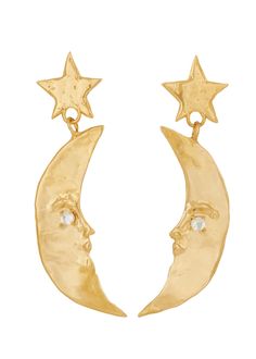 Gold Fronts, Gold Moon, Star Moon, Moonstone Earrings, Moon Jewelry, Earrings In Gold, Moon Earrings, Brass Jewelry, Jewelry Inspo