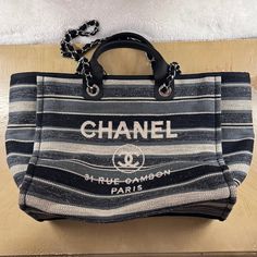 Chanel Deauville Tote Bag - Black/Grey New With Tag! No Flaws. Can Provide Additional Pictures Upon Request. :) Chanel Deauville, Chanel Deauville Tote Bag, Chanel Bags, Suitcases, Black Tote Bag, Designer Bags, Large Bags, Womens Tote Bags, Fashion Handbags