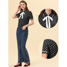 Lovely polka dots and a Peter Pan collar bring casual romance to this shirt, which brings you a vintage look. This elegant and cute blouse, designed with a Peter Pan collar and puff sleeve, adds a touch of elegance and cuteness to your wardrobe. This sweet shirt is easily paired with short skirts or trousers for an elegant and sweet look. Retro Fitted Polka Dot Blouse, Vintage Polka Dot Blouse For Work, Vintage Polka Dot Blouse For Workwear, Polka Dot Collared Summer Tops, Summer Polka Dot Collared Tops, Spring Polka Dot Blouse With Collar, Polka Dot Collared Blouse With Button Closure, Polka Dot Collared Blouse With Buttons, Retro Polka Dot Short Sleeve Blouse