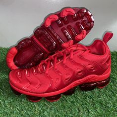 Nike Air Vapormax Plus Triple Red University Red Cw6973-600 Men’s Size New Red Breathable Low-top Running Shoes, Red High-top Breathable Running Shoes, Red Breathable Synthetic Sneakers, Functional Red Sneakers With Cushioned Footbed, Red Breathable Sneakers With Round Toe, Red Lace-up Running Shoes With Boost Midsole, Red Breathable Lace-up Sneakers, University Red Running Shoes With Boost Midsole, Red High-top Functional Running Shoes