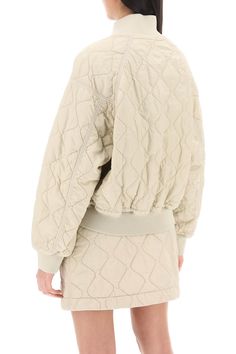 Burberry bomber jacket with a short, relaxed cut, made from crinkle-finish quilted nylon embellished with tonal EKD embroidery on the front. It features crew neck, cuffs and hem in ribbed knit, hidden press-stud closure, inseam pockets and raglan sleeves. Provided with internal pockets. The model is 177 cm tall and wears size S. Burberry Jacket, Heron Preston, Raglan Sleeve, Fashion Item, Accessories Design, Ribbed Knit, Burberry, Bomber Jacket, Jackets For Women