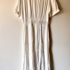 Got This Dress From A Chinese Brand. It’s Surprisingly Soft And Comfortable, With Beautiful Lace Details. Nwt. Fits Like 4-6 And Too Big For Me. White Midi Dress With Short Sleeves In Rayon, White Short Sleeve Rayon Midi Dress, White Rayon Midi Dress With Short Sleeves, White Rayon Midi Dress For Daywear, Hand Crafts, White Lace Dress, Lace White Dress, Lace Detail, White Lace