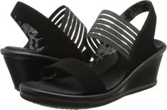 PRICES MAY VARY. Casual wedge-heeled slingback slide sandal with stretchy instep strap Lightweight midsole Memory Foam comfort footbed with arch cushion 2 1/4 inch total wedge heel height Wide width Skechers Shoes Women, Skechers Sandals, Casual Wedges, Black Wedge Sandals, Skechers Women, Skechers Shoes, Sandal Fashion, Casual Sandals, Wedge Sandal